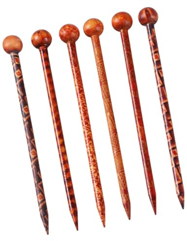Spillone per Chioma in Legno Stile Etnico Retrò 6 Pezzi | Leggero e Comodo da Indossare, Finitura Naturale Stampata, Set da 6 per Acconciature Quotidiane Colore Casuale