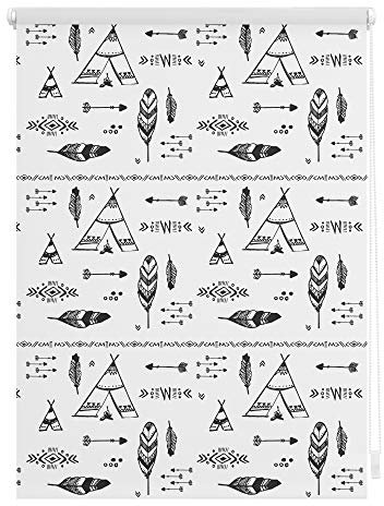 Lichtblick Klemmfix Verdunklungs-Rollo mit Motiv, ohne Bohren, Blickdicht, Seitenzugrollo, Made in Germany, Tipi - Schwarz Weiß 120 x 150 cm (B x L)