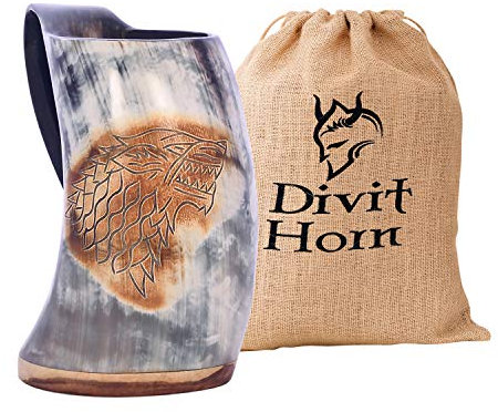 Divit - Tazza con corno vichingo, autentico boccale medievale, capacità 680 ml, corno da birra