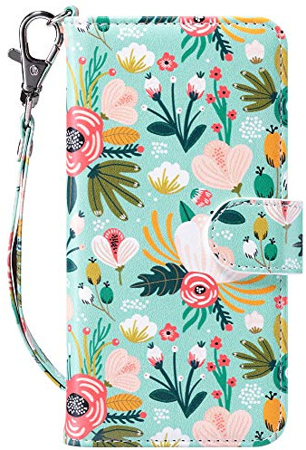 ULAK Coque Portefeuille pour iPhone SE 2022/SE 2020, Menthe Fleur