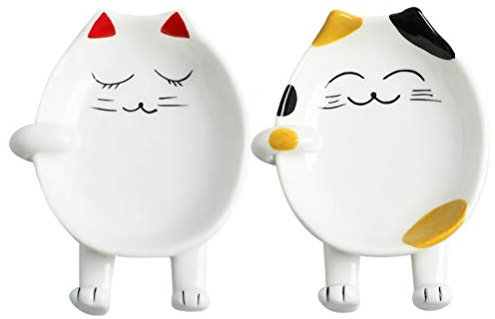 Cabilock 2 Pcs Mignon Chat Multifonction En Céramique Cuillère Repose Cuillère De Cuisine Reste Titulaire Spatule Ustensile Reste Cuisinière Cuillère Titulaire Pour Comptoir De Cuisine Et