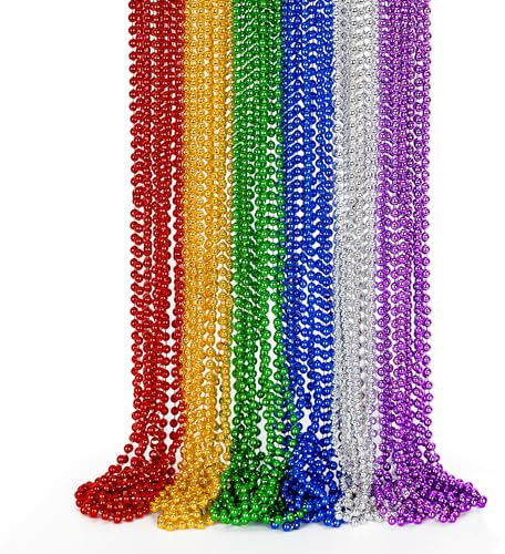 EOBOH 24 st metalliska färgglada pärlhalsband festgåvor, 6 typer av 84 cm pärlhalsband kostym kvinnor män saker, festivalparad överkast tillbehör för bröllop födelsedagsfirande