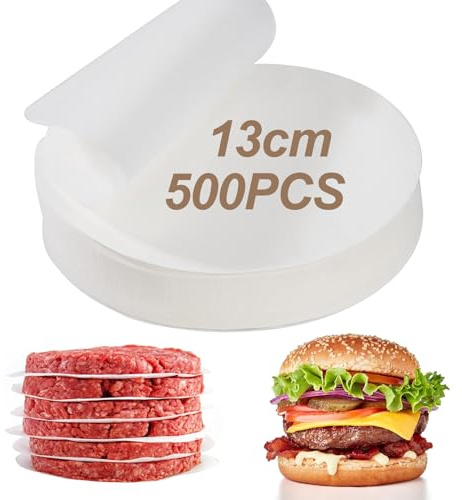 Burger Paper Sheets, 500 Pcs 13cm Non Stick Burger Paper for Meat | Food-Grade Silicone Coating, 13cm Round Precut Paper, Non-Stick Burger Press Papers, Grease-Resistant Design