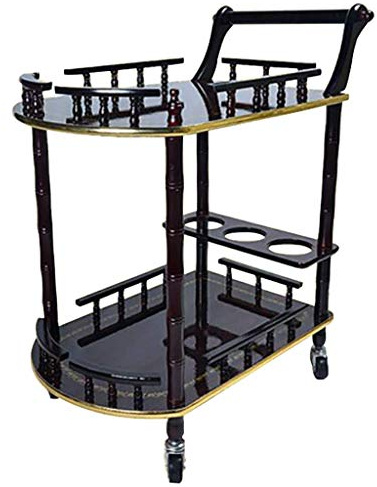 Chariot de service pour bar et bouteille de vin, chariot de service à 2 niveaux et 3 étagères en bois, îlot de cuisine, chariot utilitaire de cuisine, roulette universelle, 2 couleurs (noir A)