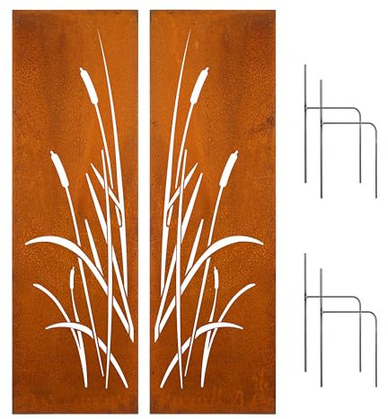 D&L Lasertec Edelrost Sichtschutzwand 2er Set Schilf 160x50 cm inklusive Bodenanker