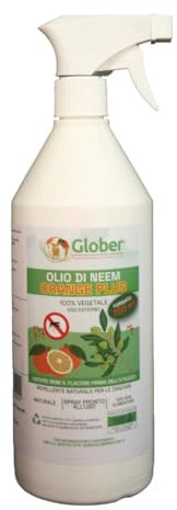 Glober Antizanzare Giardino Uso Esterno 100% bio naturale Made in Italy - Spray 750ml - Repellente Zanzare a base di Olio di Neem Orange Plus - Antizanzare Prato e Orto