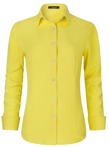 Stamain Camicia Donna Manica Lunga No Stiro Blusa Elegante Regular Fit Camicetta Classica per Ufficio Lavoro Cerimonia vestibilità Comoda