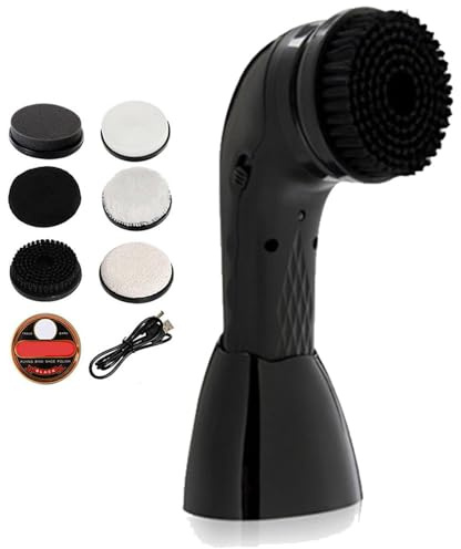 WSGDSG Elektrische Schuhputzmaschine, tragbares Lederglanz-Polierbürstenset mit 6 Ersatzköpfen, per USB Wiederaufladbarer Elektrischer Schuhreiniger, Schuhputzwerkzeug(Color:schwarz)