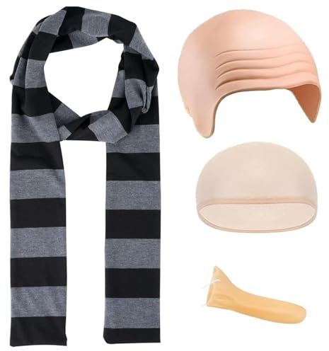 JSTHHTT Déguisement Chauves Costume Chauves Kits, Déguisement Chauves, Carnaval Cosplay Chauves Accessoires Avec Faux Nez, Bonnet Chauve Et Bonnet De Perruque Pour Halloween, Anniversaire