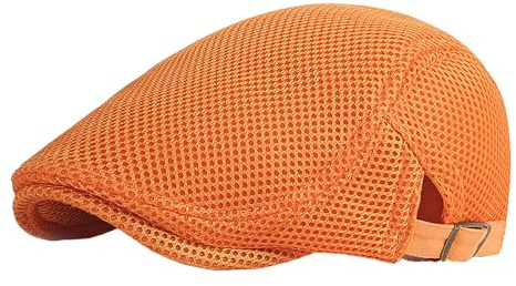 Generisch 2025 Damen Sommer dünne Retro Hohl Mesh atmungsaktiv verstellbare Sonnenkappe Barett Hut Damen (Orange, One Size)