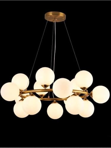 Kovalmax® Lampadario a sospensione in metallo bronzo con 15 sfere in pvc (non vetro) sfera bianca attacco g9