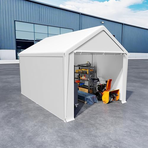 NAIZY Gerätehaus 3x4 m Zeltgarage mit Abnehmbar Seitenwände Große Gerätezelt Lagerzelt UV-Schutz Windfest Winterfest Autozelt Unterstand, Weiß