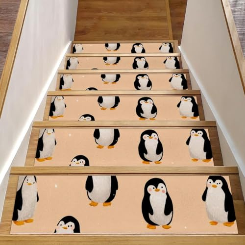 15 gradini per scale in legno, 20,3 x 76,2 cm, antiscivolo, per interni, per bambini, anziani e animali domestici, simpatici pinguini animali
