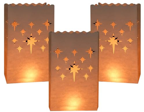 24 Stück Lichttüten Weiß Papier Lichttüten Candle Bags Papierlaterne Wiederverwendbar Papier Teelicht Lichtertüten Kerzentüten für Birthday Party Tischdeko,Valentinstag,VerlobungHochzeit,Weihnachten