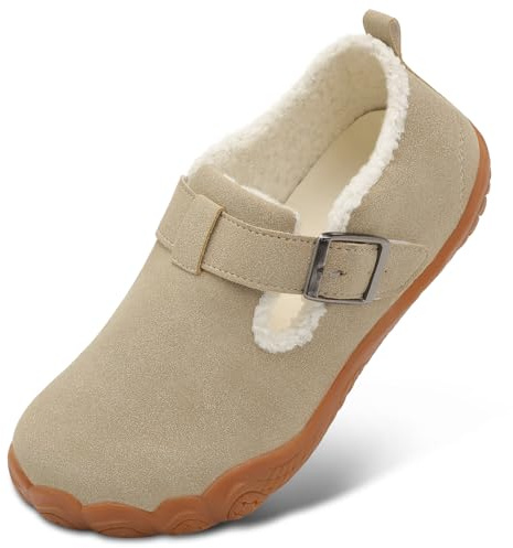BARERUN Men's Women's Warm Width Moccasin Slippers Beige, 8 Women 6.5 Men