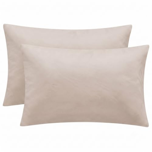 VelvetMis Beige Pillow Cases 2 Pack - Linen Beige Standard Plain Pillowcases Set of 2, Soft Pair of Microfiber Pillow Cover with Envelope Closure 50x75 cm