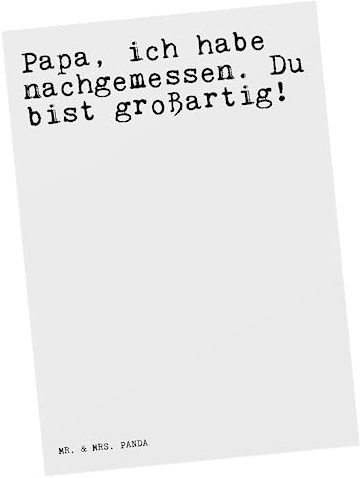 Mr. & Mrs. Panda Postkarte Papa, ich habe nachgemessen - Geschenk, Dankeschön, Vater, Sprüche, Ansichtskarten, Postkarten, Spruch Weisheiten Zitate Lustig Weisheit Worte, Danke, Papa Geburtstag