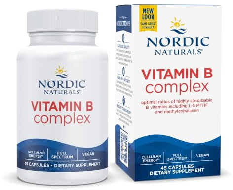 Nordic Naturals Vitamin B Complex - 45 Capsules Thiamine, Riboflavin, Niacin, B6 & B12, Folate, Biotin, Pantothenic Acid Heart Brain Health, Energy, Metabolism Non-GMO Servings