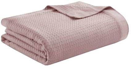 Madison Park 100% Egyptian Cotton Lightweight Summer Blanket, Breathable Waffle Knit Design, Soft Cozy All-Season Throw for Bed, Couch or Sofa, Rose King Size (108x90)