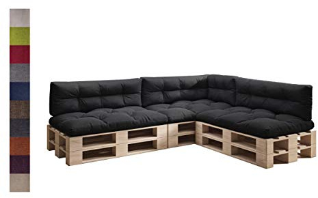 sunnypillow Set de 7 Coussins pour Palette Euro Canapé Jardin Salon - Extérieur - Gros Coussins Banquette - Différentes Tailles et Couleurs à Choisir - Matelas de Sol (Assise + Dossier) - Noir