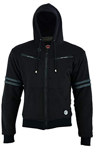 Texpeed Herren Motorradjacke Motorrad Biker Kapuzenjacke - Kapuzenpullover schützendem Aramid mit Rüstung (EN 1621-1) Schutz - Schwarz Grau 4XL