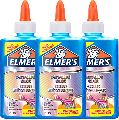 Elmer’s Colla Vinilica Metallizzata, Ottima per Realizzare Slime, Lavabile, Blu, 147 ml, 3 Pezzi