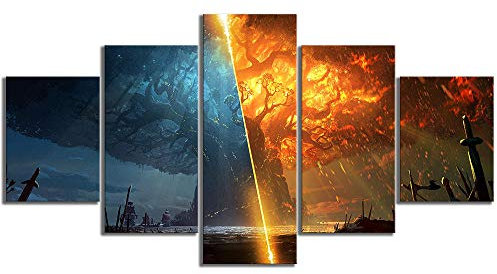 5 Panel Wand Kunst Leinwand modulare Bilder HD Teldrassil World of Warcraft Azeroth Bilder Hauptdekoration@30x40cmx2 30x60cmx2 30x80cmx1-gerahmt