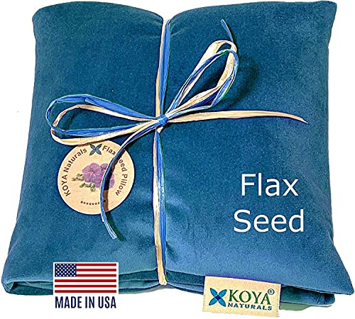 KOYA Naturals Soft Velvet Flax Seed Pillow - Microwave Heating Pad – Microwavable Moist Heat Pack – for Neck, Muscle, Joint, Stomach Pain, Menstrual Cramps – Warm Wrap (Turquoise)