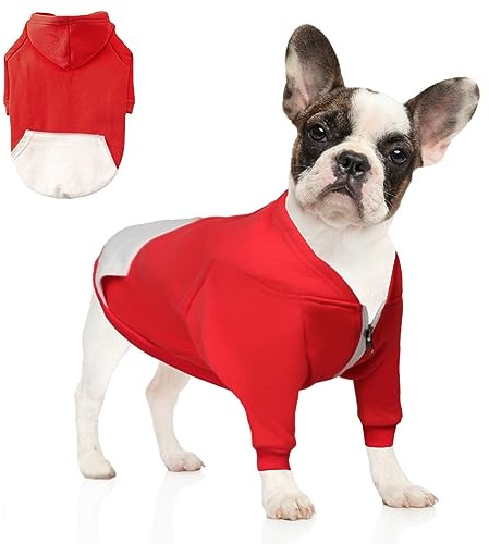 meioro Hunde Kapuzenpullis Warm Hundebekleidung Reißverschluss Hundekleidung Nette Haustier Hoodies (L, Rot)