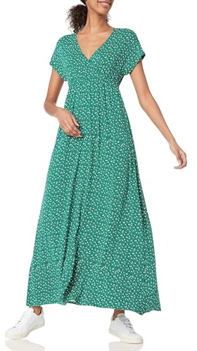 Amazon Essentials Maxi Abito con Vita Stretta (Disponibile in Taglie Forti) Donna, Verde Stampa Foglie, L