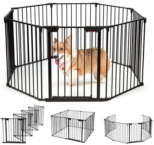 RELAX4LIFE 8 Panneaux Barrière de Sécurité Enfant Multi-Fonction en Fer, Grille de Protection Extensible pour Bébé Animaux Cheminée Escalier,Clôture de Cheminée Pliant Noir
