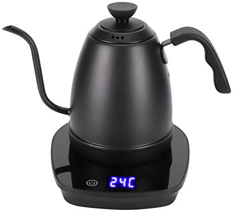 Bouilloire électrique à col de cygne 1L, température prédéfinie précise, et facile à nettoyer, noir mat 70,3 oz.