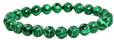 HJYUK Perlen Armband, Stein Armbänder Natürlicher Grüner Malachit Stein Perlen Armband Chakra Armband Yoga Balance Freundschaftsarmband Schmuck Für Frauen Mädchen Jungen 23Cm