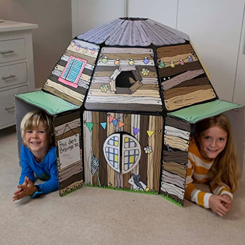 Cardboard Playhouse For Kids To Build and Colour In | UK Made Designed For Imaginative Play | Includes Free Periscope | 130 x 110 x 110 cm | 3 Different Set Up Options | The Toy Tribe Aged 4+