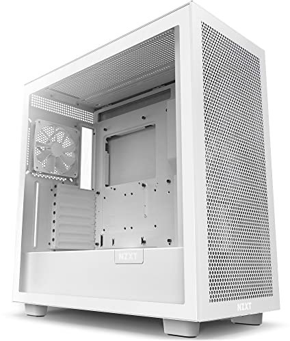 NZXT H7 Flow - CM-H71FW-01 - ATX Mid Tower PC Gaming Case - Front I/O USB Type-C Port - Quick-Release Tempered Glass Side Panel - Vertical GPU Mount - Integrated RGB Lighting - White