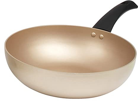 Salter BW11111EU7 Stir Fry Pan – Deep Frying Pan, Non-Stick Induction Suitable Flat Bottom Wok, Aluminium, Easy Clean, Soft/Cool Touch Handle, 10 Year Guarantee, Olympus Collection, 28 cm, Gold