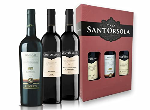 Sant'Orsola Barolo DOCG + Chianti DOCG + Montepulciano DOC d'Abruzzo Italia Caja de regalo de vino tinto (3 x 0,75 l)