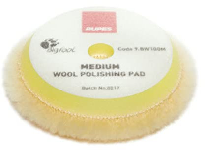 RUPES Woll-Polierpad für Autoschleifen, Polieren und Wachsen, Dual Action Polierer Pad, Auto-Reinigungszubehör zum Compoundieren, Polierpads (gelb, 80/90 mm, mittel, einzelnes Pad)