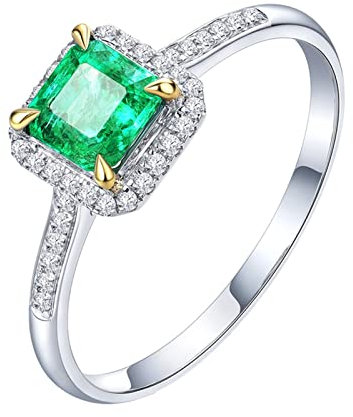 AMDXD Verlobungsring 18 Karat Weißgold 750, Quadrat Labor Erstellt Smaragd 1ct mit Moissanite Solitär Hochzeitsring Damen Ring Solitär-Ring Diamantring Echter Schmuck, Gr.61 (19.4)