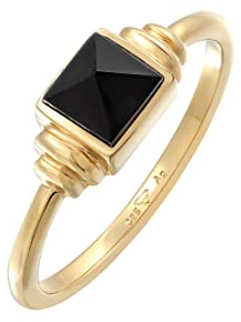 Elli Ring Damen Quadrat Vintage mit Onyx 925 Silber vergoldet