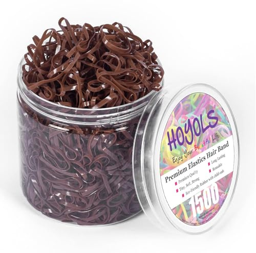 HOYOLS Lazos elásticos para el cabello marrón, bandas de goma pequeñas, mini soportes para coletas de caballo, pequeños, sin daños para mujeres, niñas, niños pequeños, bebés, 1500 unidades