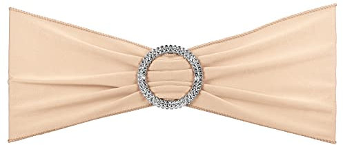 PATIKIL 14x5 Estiramiento Silla Fajas Lazos, 25 Paquete Elástico Silla Bandas Fajas con Hebilla Deslizador para Boda Banquete Decoraciones, Champagne