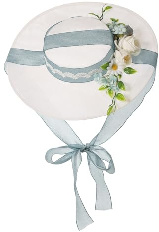 COSDREAMER Viktorianischer Hut für Damen, Teeparty Hüte, Vintage Blumen, Flacher Hut (weiß)