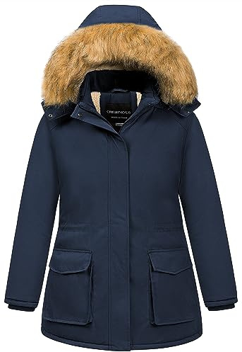CREATMO US Plus Size Winter Coats for Women Women's Thickened Cotton Coat with Detachable Hood Navy Blue 5X