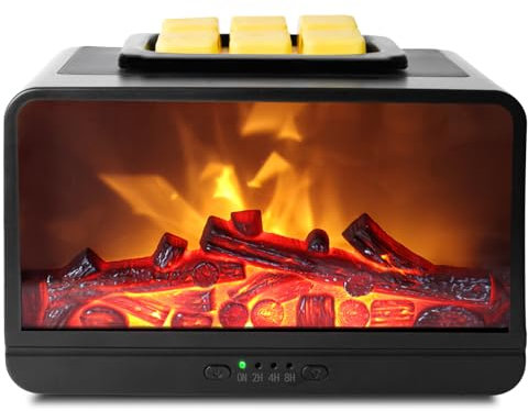 EQUSUPRO Wax Melt Warmer Electric Burner - Flame Fireplace Candle Wax Warmer, Wax Melter for Scented Wax with 4 Timer, Flame Light Fragrance Wax Cubes Oil Warmer Gift & Decor for Home Office (Black)