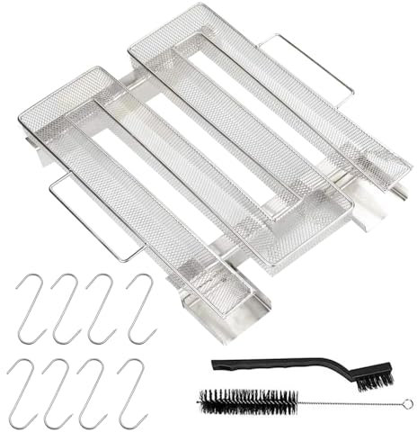 XPJBKC Kaltrauchgenerator, Räucherschnecke aus 304 Edelstahl, M-Shape Rauchgenerator mit 8 Haken und 2 Bürste, Sparbrand Kaltraucherzeuger, Mehrweg Kalträuchern für Kugelgrills, BBQ und Smoker