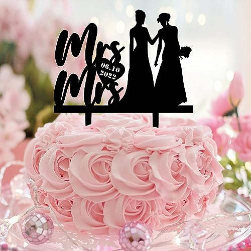 Tortenaufsatz Mrs and Mrs, Kalligraphie, für Damen, Geburtstag, Cupcake-Topper, Frau und Ehefrau, lesbisch, Acryl, schwarz, Jubiläum, Babyparty, Backen, Dessert, Dekoration, individuelle Geschenke