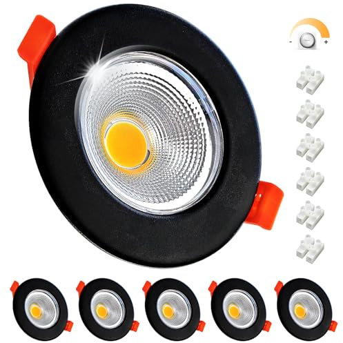 Wondlumi Conjunto de 6 Focos Empotrables LED Planos, 10W Regulables, Luces LED 230V, Negros Mate, Focos de Techo Redondos 4000K Blanco Neutro 850LM, Luces Empotradas 68mm para Dormitorio.