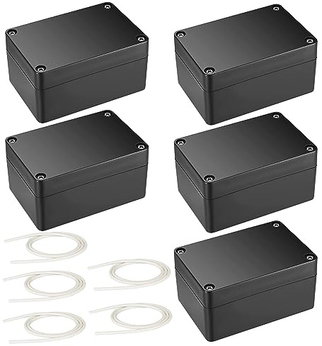 IP66 vattentät kopplingsdosa, 5-pack, utomhus distributionslåda, svart, elektronisk projektlåda, hölje för elektriska tillbehör, plast, 58 x 83 x 34 mm