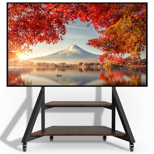 unho Mobile TV Floor Stand with Wheels Shelves for 65 to 100 inch Large LCD/LED Flat Curved Screen up to 220lbs, Adjustable Heights TV Mount Stands VESA 800x600mm, Rolling TV Stand for Bedroom Office